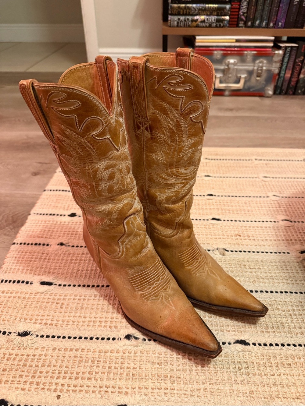 Women's Tan Leather Embroidered Western Heeled Boots